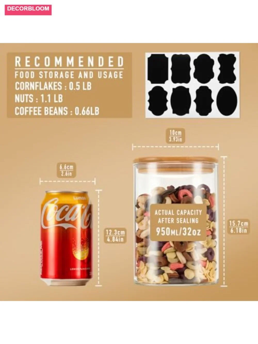 6-Pack 32oz Airtight Glass Storage Containers with Bamboo Lids, Round Canisters